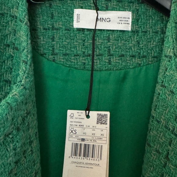 NWT Mango Pocket Tweed Jacket XS Green - Picture 9 of 11